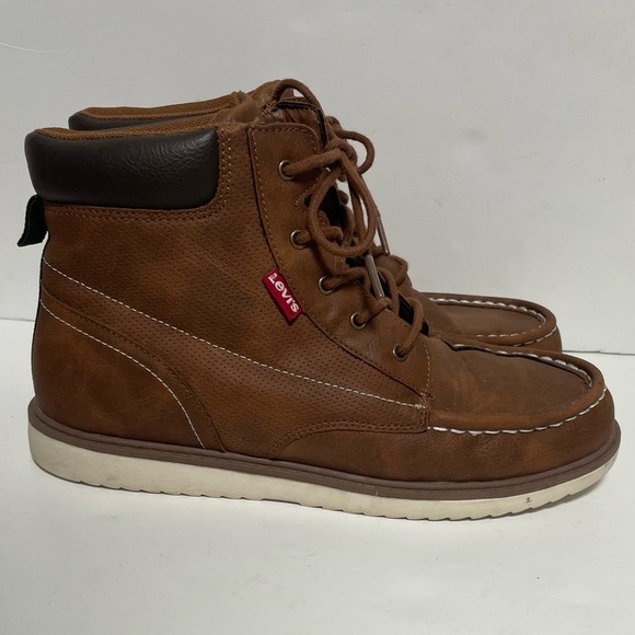 Levi's Dean Waxed Brown Leather High-Top Boots Boys 7 - Picture 2 of 10